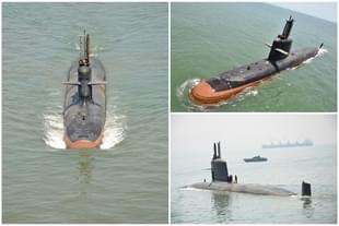 Scorpene-class stealth submarine INS Kalvari during sea trials.
(Indianeagle/Twitter)